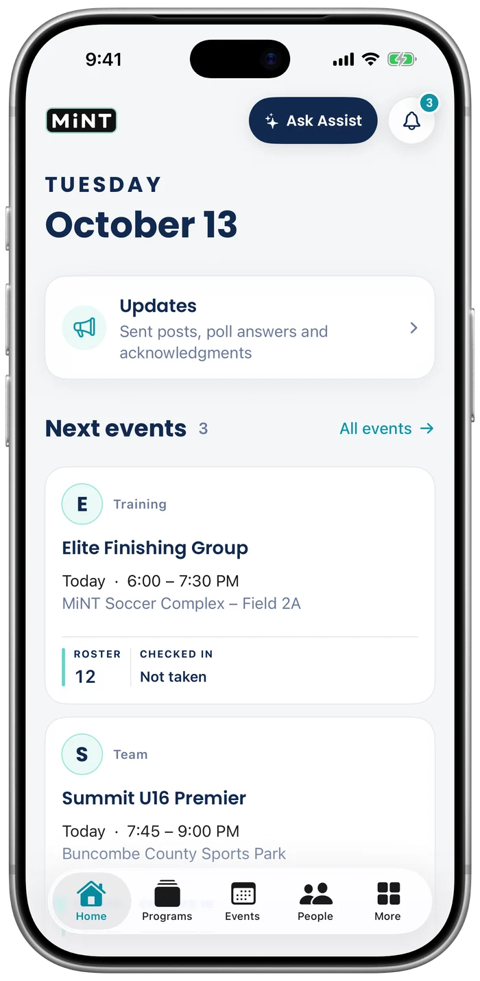 MiNT Home for a coach on iPhone: updates and the next events.