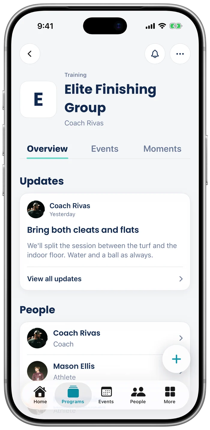 Elite Finishing Group in MiNT on iPhone: the latest update from Coach Rivas, Bring both cleats and flats.